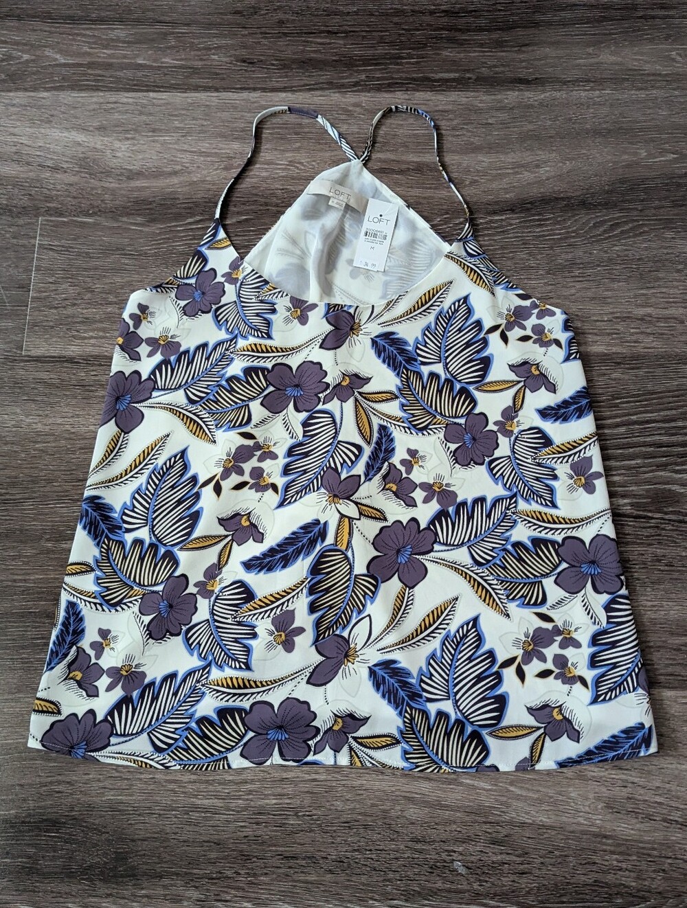 LOFT Blue Floral Tank Top Women's Medium